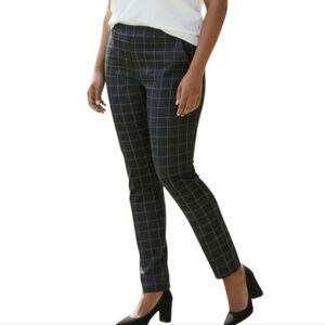 Kay Unger Black & White Plaid Stretch-Fit Pull-On Dress Pants Women Size X-Large
